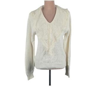 Herman Geist Cotton Lace Overlay Sweater Vintage Cream Medium